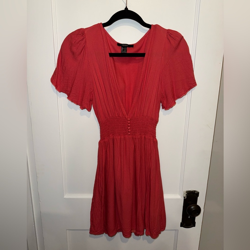 Coral Deep V-Neck Dress